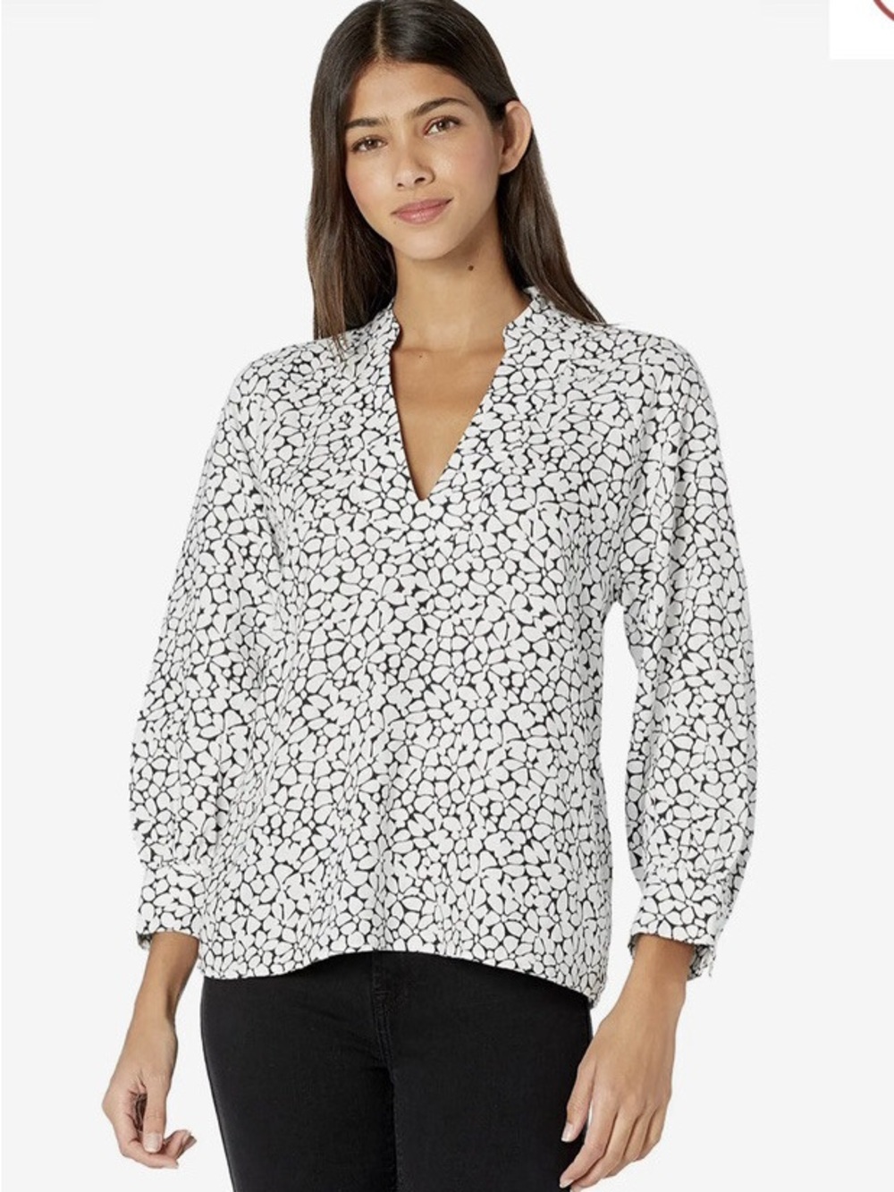 JOIE NWOT 100% Linen Perci Popover Blouse, White/Black, Size Small